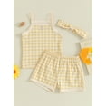 thumbnail image 2 of FEORJGP Infant Girls Summer Clothes Newborn Baby 3 Piece Outfits Toddlers Sleeveless Camisole Fashion Plaid Print Vest Tank Tops Elastic Shorts Cute Headband Set Toddlers Loose Casual Daily Outfits, 2 of 9