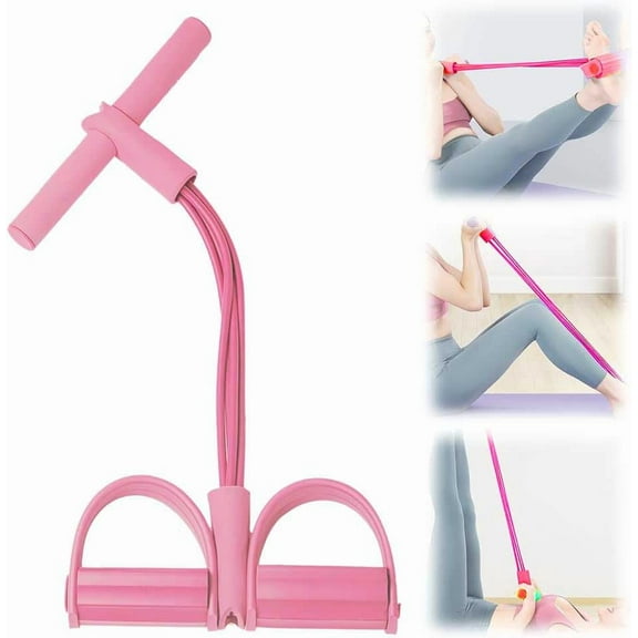 Resistance Bands with Handles, 4-Tubes Elastic Foot Pedal Resistance Bands, Multifunction Fitness Bands for Abdomen, Waist, Arm, Leg Stretching Training（Pink）