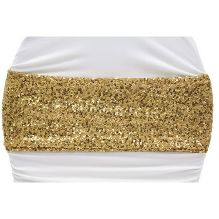 

Glitz Sequin Spandex Chair Band Approx. 5 inch wide x 12 inch length (unstretched) - Gold 1 Piece