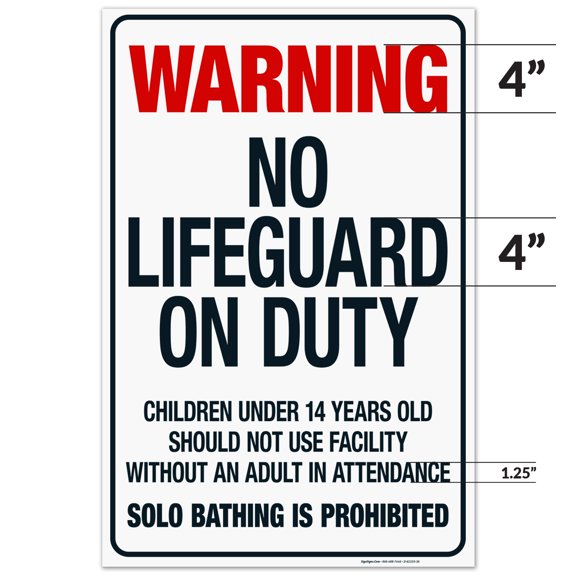 Nevada Warning No Lifeguard On Duty Sign, Complies With State Of Nevada Pool Safety Code, 24x36 Corrugated Plastic
