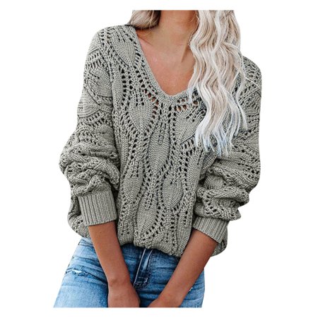 

KI-8jcuD Women Solid Color Hollow Sweater Casual V-Neck Knitted Long Sleeve Pullover Sweater Tunic Alloying Knitted Cardigan Sweater Winter Maternity Clothes Women s Winter Long Coats Long Sweater
