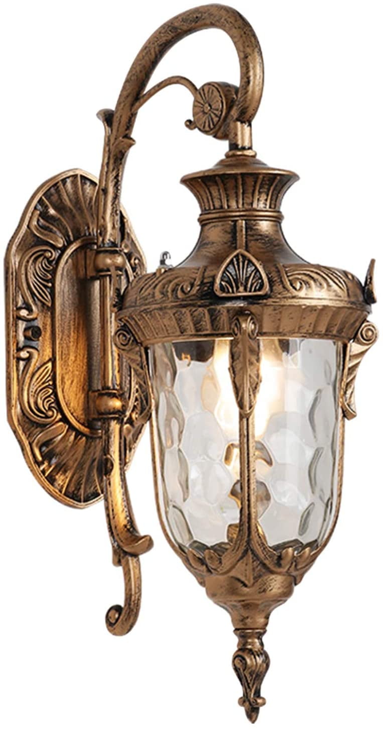 Industrial Garden Wall Light Fixtures Waterproof Wall Lamp Translucent Glass Lampshade Porch Lights (Golden)