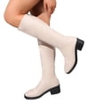 thumbnail image 2 of Domuza Women's Knee High Side Zipper Boots, Faux Leather Round Toe Block Heel Tall Dress Boots, Comfort Non-Slip Fall Winter Booties for Office Daily Commuting Wear White 5.5（EU-36）, 2 of 6