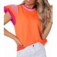 thumbnail image 3 of Womens Summer Cap Sleeve Tops Casual Crewneck Loose Fit Knit Light-Weight Sweater Pullover Top Orange Color XL, 3 of 7