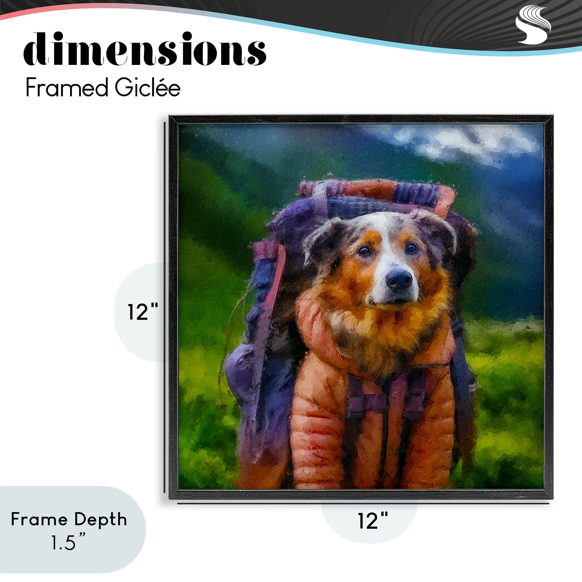 Stupell Industries Backpacking Hiker Dog Black Framed Giclee Art, design by Sean Parnell