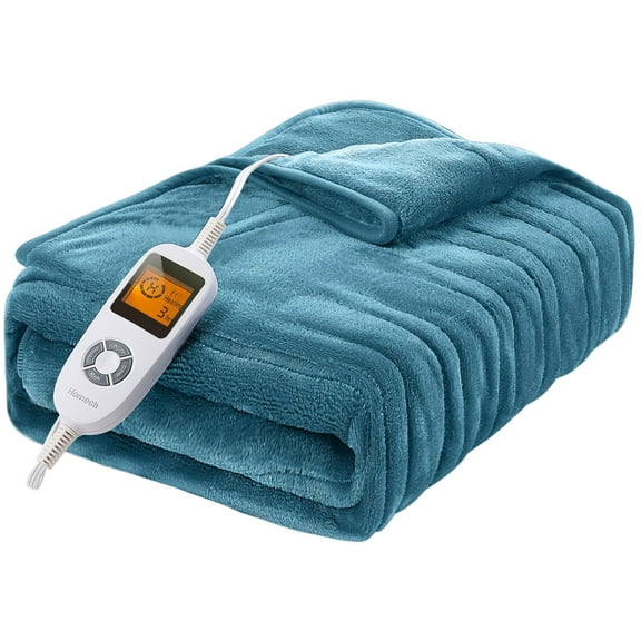 Electric Heated Blanket, 50" × 60" Fast Heating Flannel Throw with Auto Timer Machine Washable (ETL)