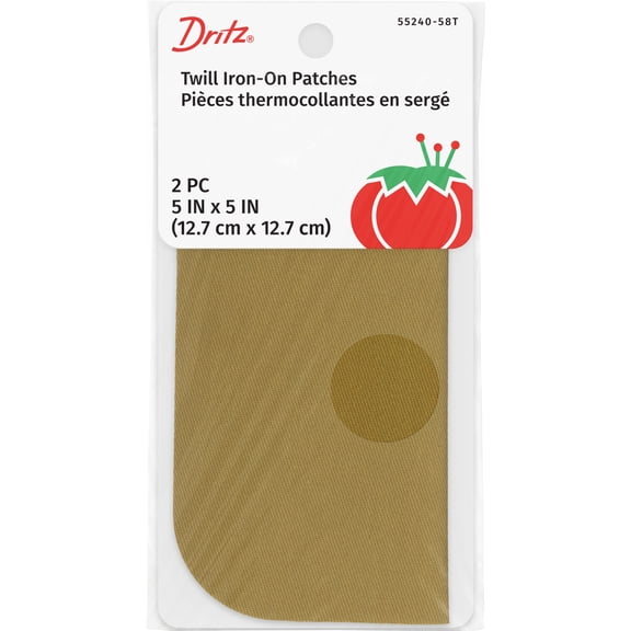 Dritz Twill Iron-On Patches, 5 x 5-Inch, 2 Count, Khaki