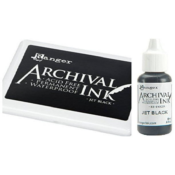 Ranger Archival Jet Black Permanent Dye Ink Stamp Pad & ReInker Refill