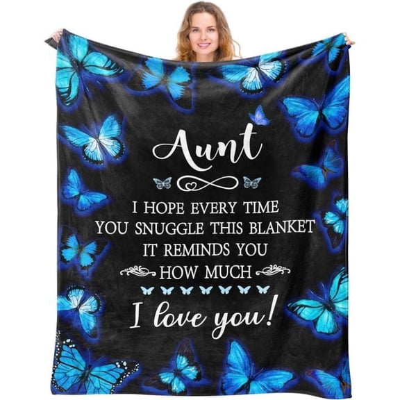 [Vibrant Bazaar] [60x50inch] Aunt Gifts Blanket, Auntie Gift Ideas, Gifts for Aunts/Auntie from Niece Nephew, Aunt Birthday Gift, Blue Butterfly Aunts Throw Blankets, I Love You Throw Blanket