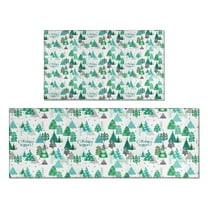 Green Christmas Tree and Text Pattern Kitchen Rugs Sets Of 2,Anti Fatigue Kitchen Mat Rugs Non Slip Washable,Decorative Kitchen Floor Mats for Kitchen,Sink,Laundry,17"x30" 17"x47"