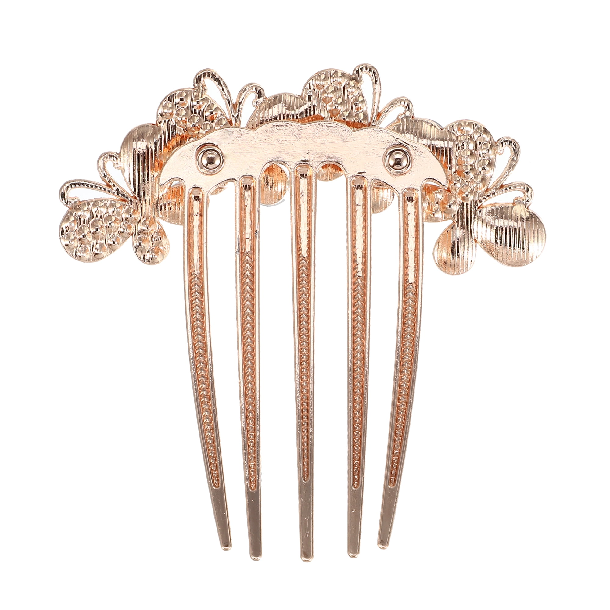 Unique Bargains Women Rhinestone Inlaid Flower Hair Comb Side Comb Clips Champagne
