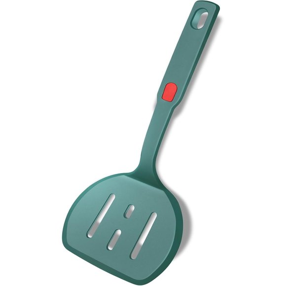 Contiup Food Grade Silicone Spatula, Round Slotted Pancake Spatula Turner for Nonstick Cookware, 600°F Heat-Resistant, Green