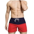 thumbnail image 2 of Mens Swimming Trunks Mens Trunks Ndbuld Man Solid-Color Splicing Casual Sports Quick Drying Pocket Drawstring Shorts Beach-Pants Red 2XL, 2 of 5