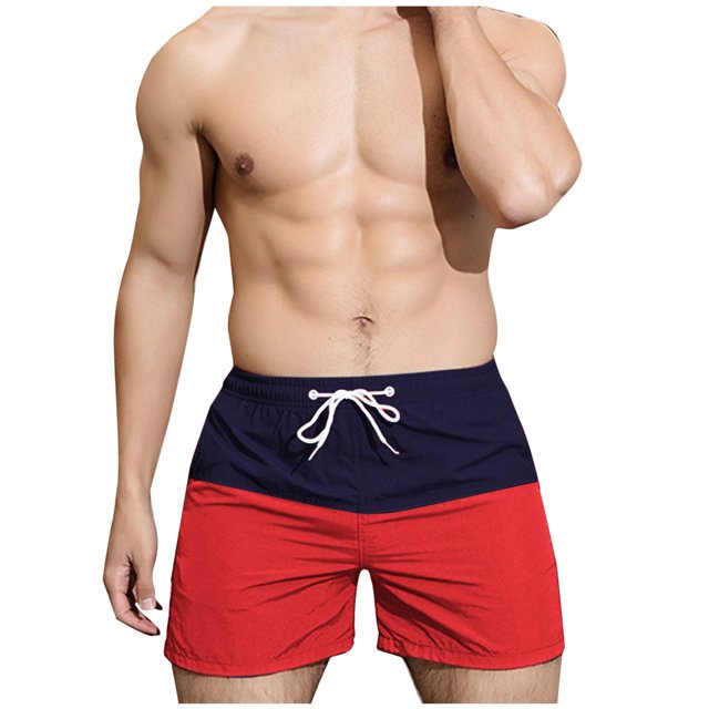 Tungbrin Summer Shorts for Men Big and Talls Color Block Quick Dry Beach Shorts Drawstring Elastic Waisted Swim Short