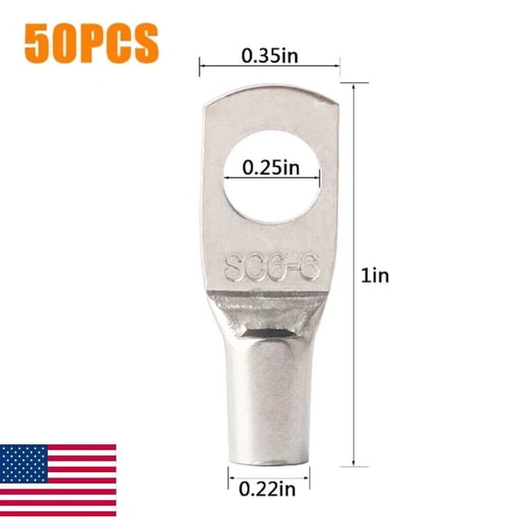 50PCS SC6-6 Tinned Copper Cable Terminal Lugs Ring Crimp Terminal Connectors