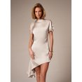 thumbnail image 5 of Cream Satin Lace-Trimmed Asymmetric Mini Dress With Short Sleeves For Evening Party Wedding Guest, 5 of 6
