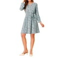 thumbnail image 5 of INSPIRE CHIC Women's Wear to Work Choker Belted Keyhole V Neck Floral Dress Powder Blue XS, 5 of 6
