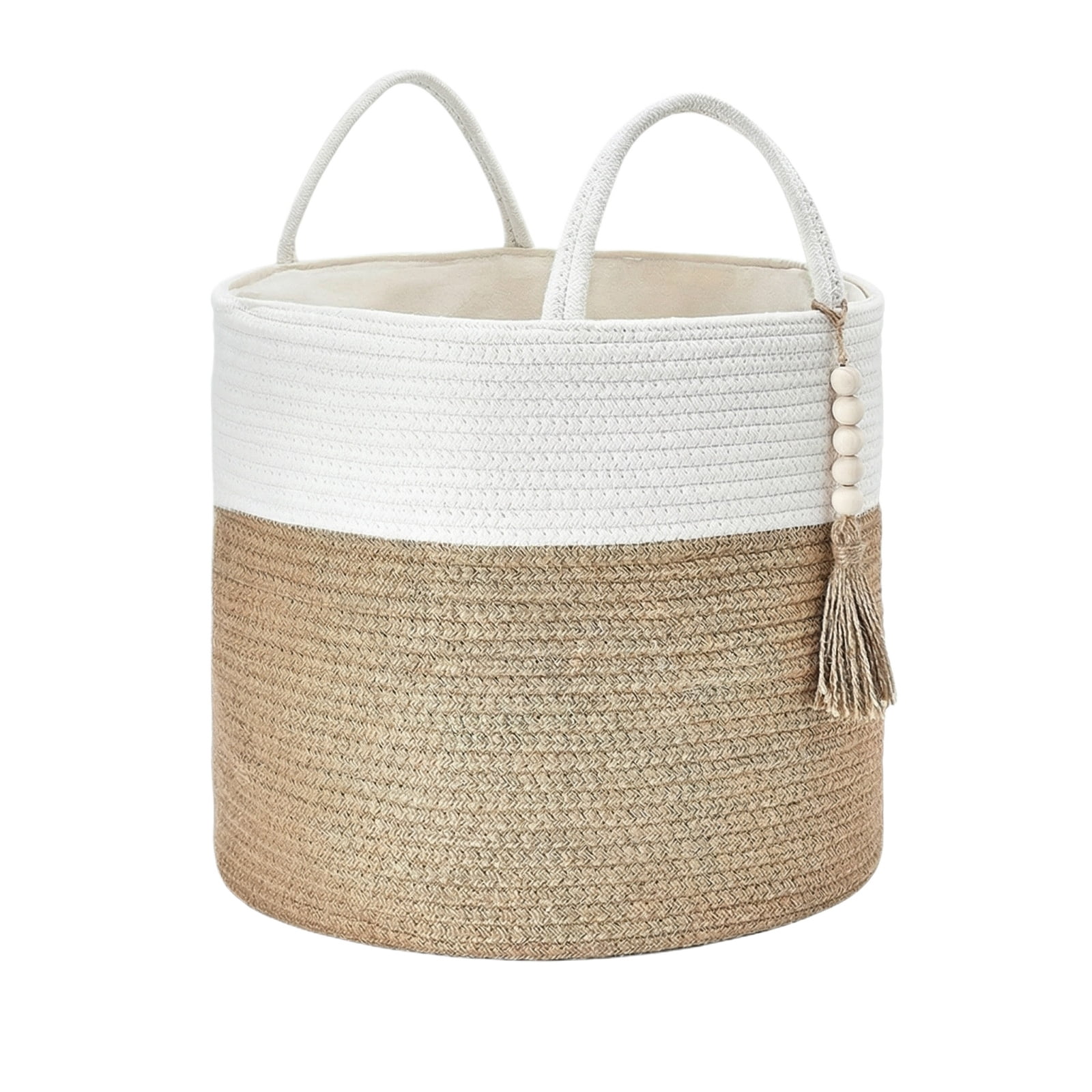 Cotton Rope Woven Laundry Basket, Dirty Clothes Storage Hamper, Decorative Straw Weaving Organizer Bin, Household Storage for Living Room and Bedroom