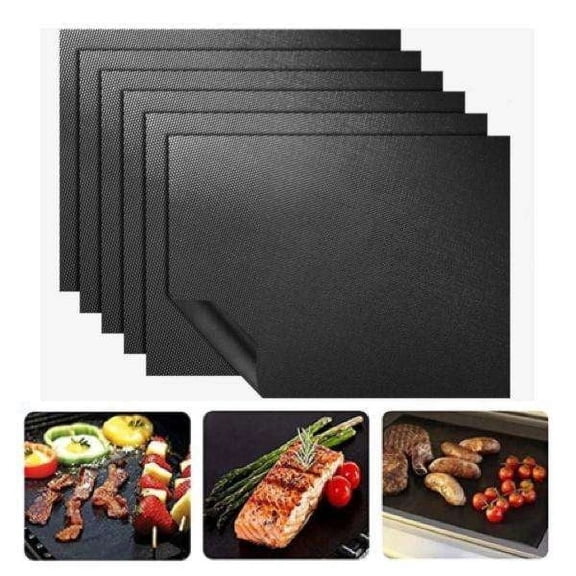 6-pack Grill Mat, Oven Mat, Baking Mat - Non Stick - 40x33 Black