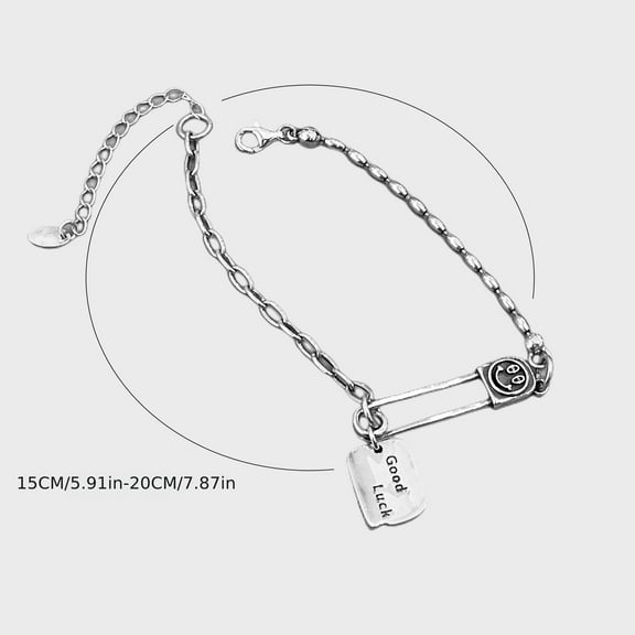 [Sterling Silver Good Luck Bangle] Vintage-Inspired 925 Sterling Silver Adjustable Bangle - Funky Good Luck Charm Bracelet for Men & Women, 6"-7.8", Pure Silver Jewelry, Face Clip,5.9inch-7.87inch