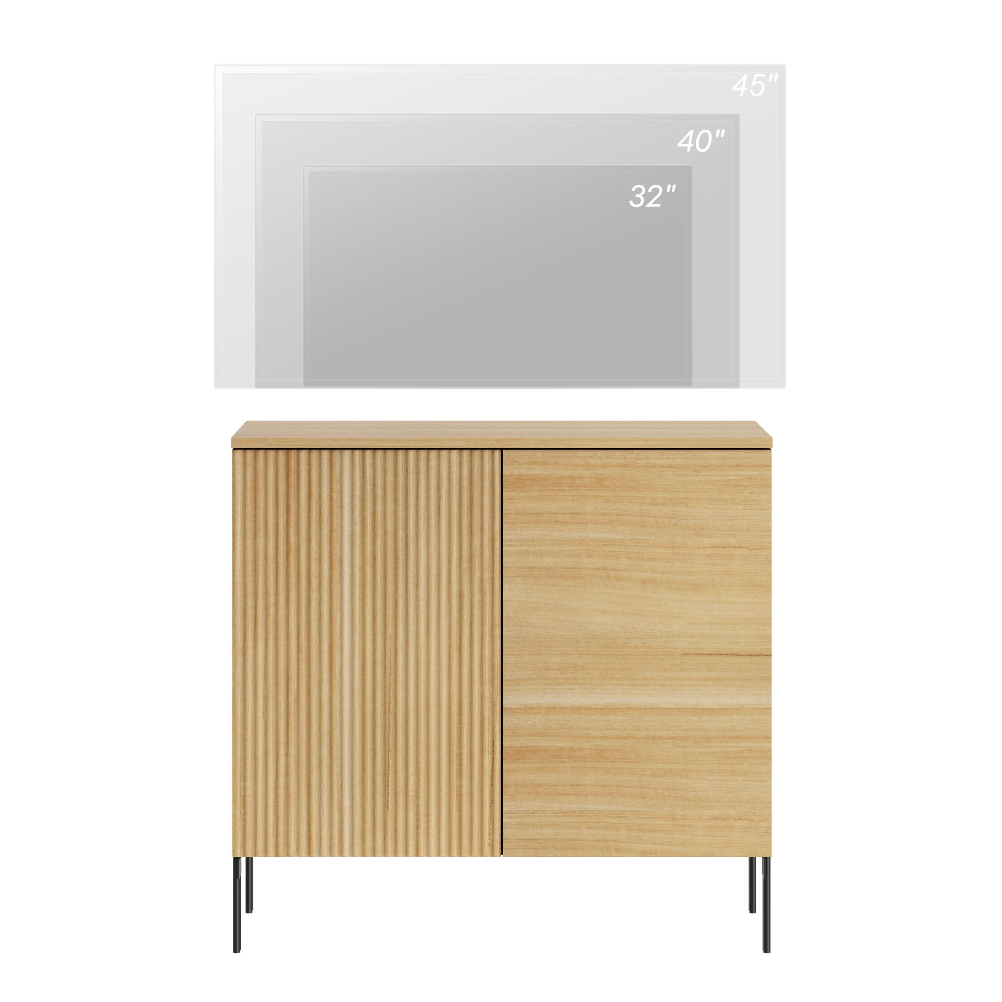 31.5" Modern Reeded TV Stand with Doors, Entertainment Center with Shelf, Wooden TV Console with Storage for Living Room