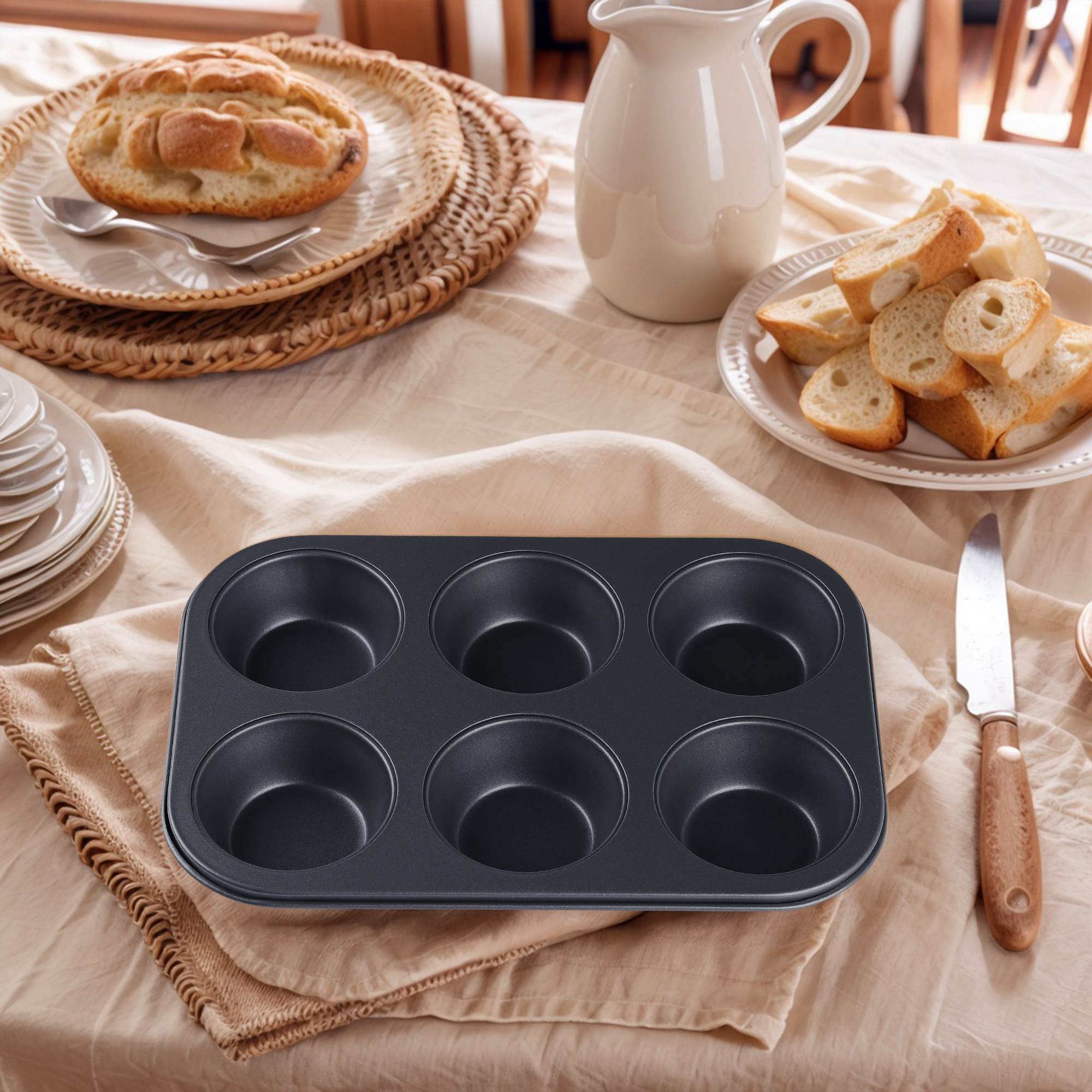 Unique Bargains Nonstick Cake Pan 12 Cups 3 Pack Black 10.4*7.1*1.2in