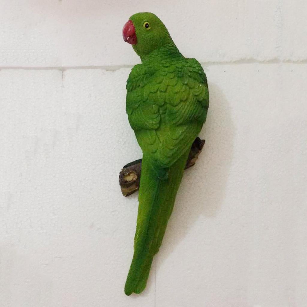 Parrot Ornament Figurine Artificial Bird Tree Decor Art Resin Toy 35cm Green 