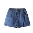 thumbnail image 2 of Girls Elastic Waist Denim Skort, Kids Wrap Front Jean Skirt Shorts with Front Button for Summer Daily Wear Blue 120, 2 of 5