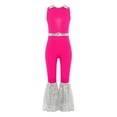 thumbnail image 3 of Miutii Kids Girls Sleeveless Sequin Flare Bell Bottom Jumpsuit Pants Color Block Belted Prom Leotard Hot Pink 10, 3 of 5
