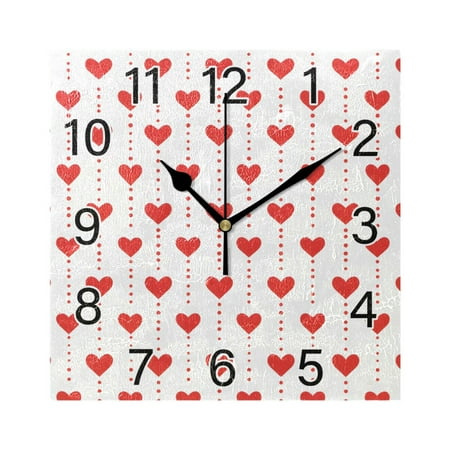 Ryvnso Love Heart Polka Dots Wall Clock Square Silent Non-Ticking Battery Operated 7.78