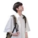 thumbnail image 1 of Camiseta con cuello vuelto y botones para hombre, camiseta de verano holgada, informal, elegante, con estampado de letras, manga corta, para fiesta, color blanco L, 1 of 12