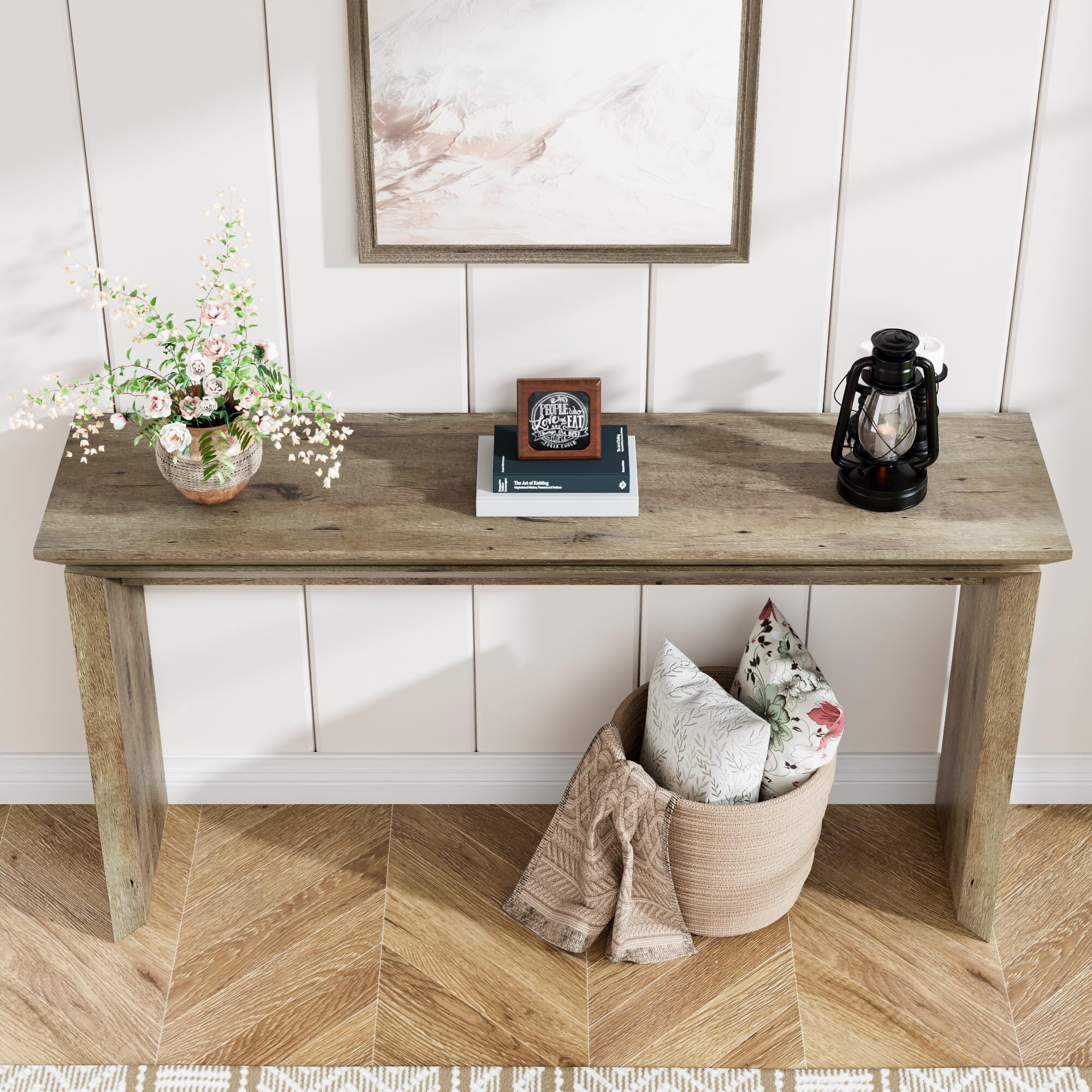 Farmhouse Console Table, 58'' Long Entryway Sofa Table, Narrow Wood Hallway Table for Living Room Behind Couch