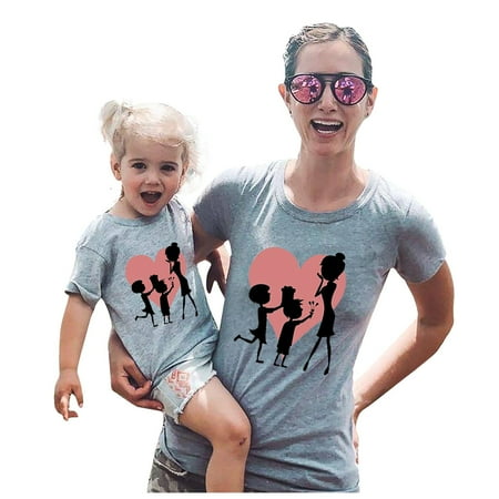 

Mnycxen pajamas for family Mother s Day T-shirt cute tops children baby girls boys T-shirt mom set