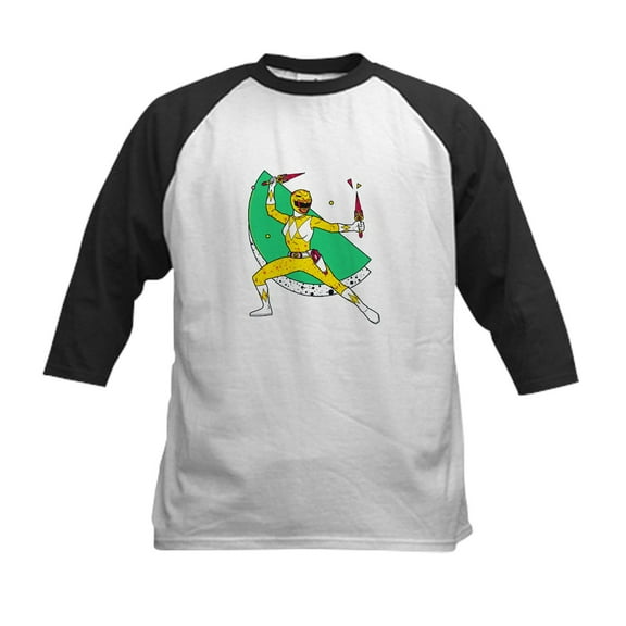 CafePress - Power Rangers Yellow Ranger Kids Baseball T Shirt - Kids Cotton Baseball Jersey, 3/4 Sleeve Shirt