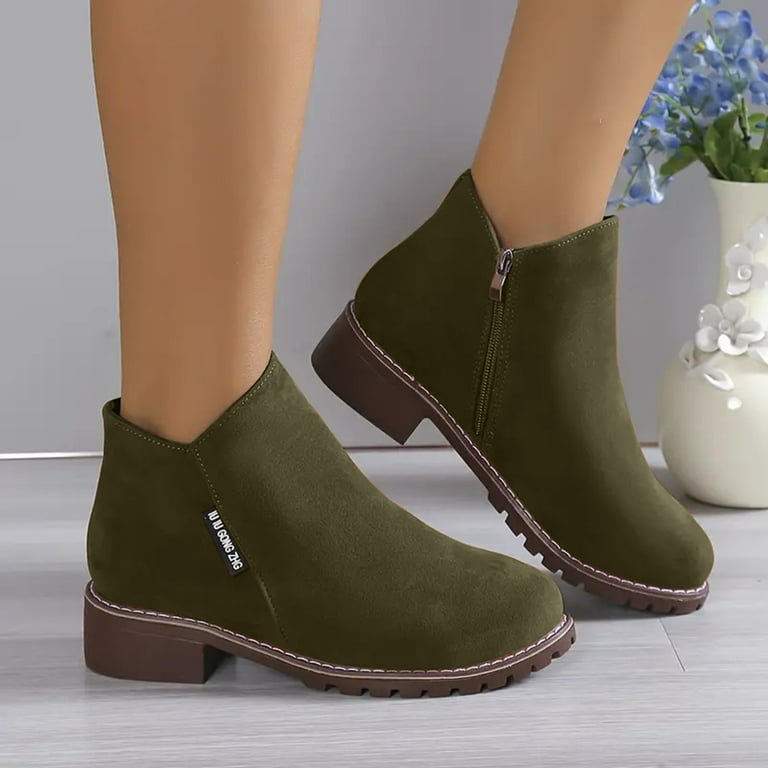KaLI_Store Low Heel Ankle Boots for Women Warm Retro Walking Boot