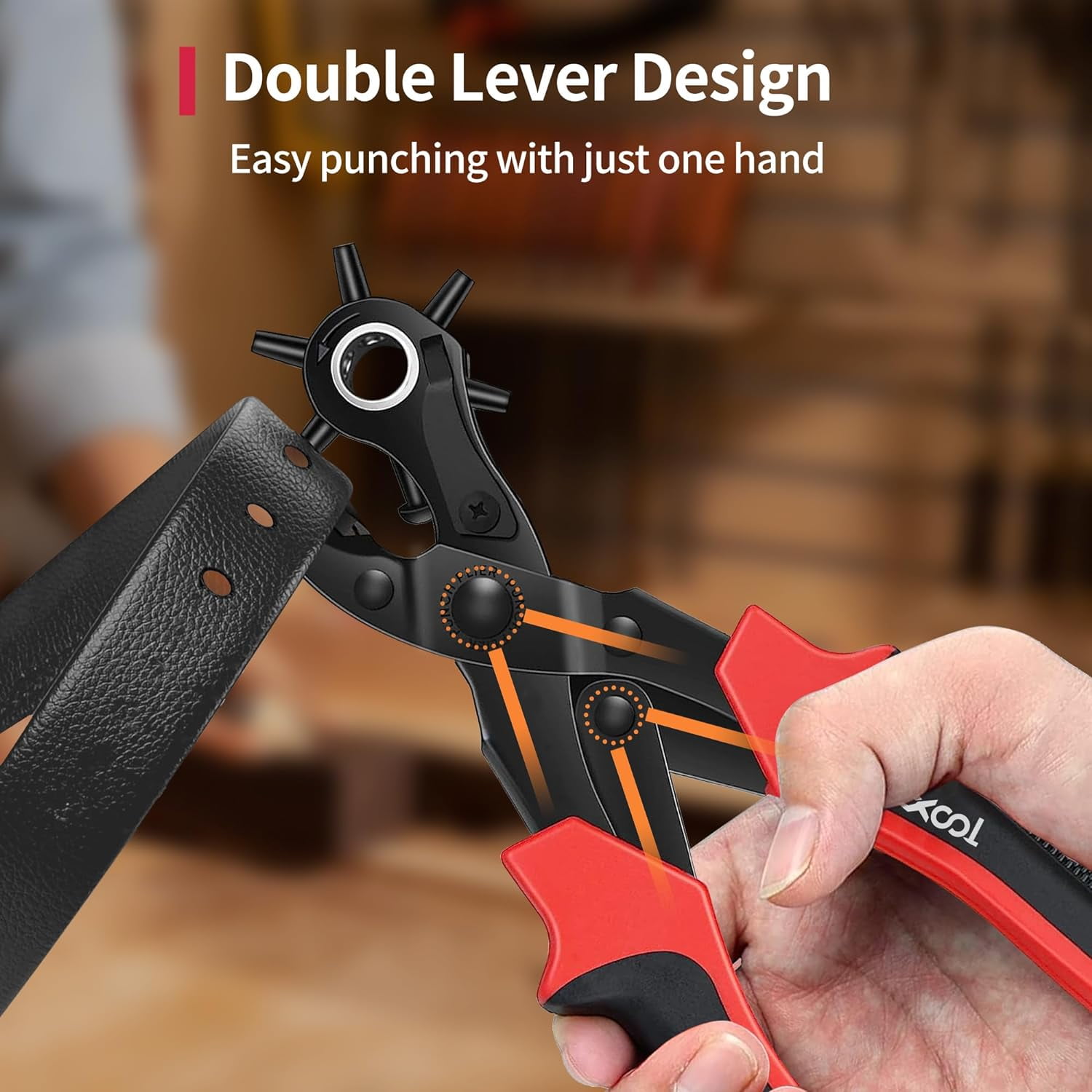 Leather Hole Punch Plier Heavy Duty Rotatable Belt Hole Puncher with 6 Different Sizes Used for Belt Watch Belt Belt Shoes Purses Clothes
