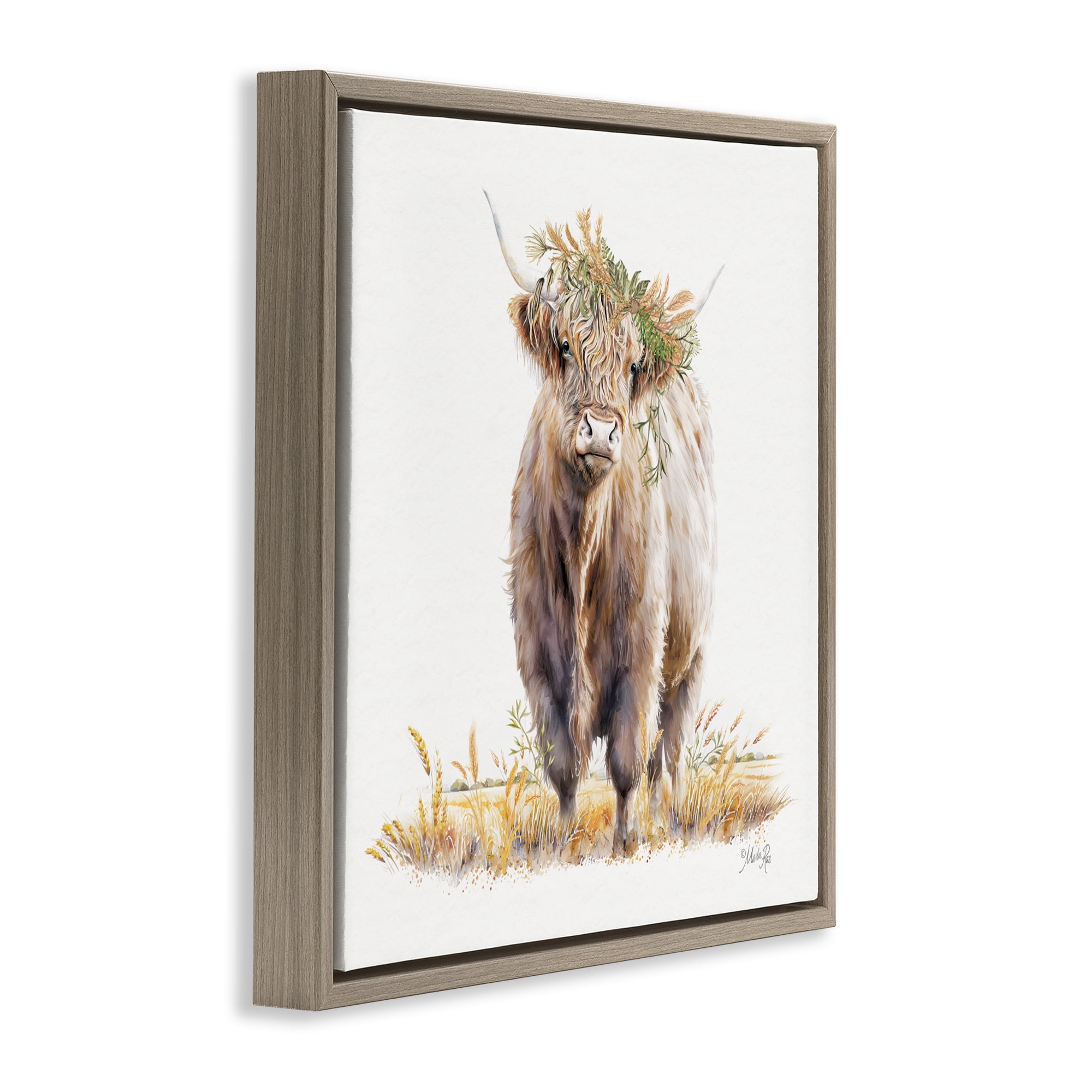 Stupell Industries Ollie the Highland Cattle Brown Framed Floater Canvas Wall Art, design by Marla Rae