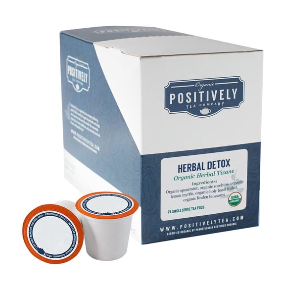 Organic Positively Tea Company, Herbal Detox Tea, K-Cup Compatible, 24 Pods Herbal Detox Tea 24 Count (Pack of 1)