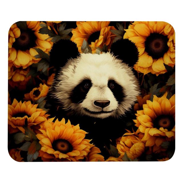 Alfombrilla de ratón con diseño de panda y girasoles: superficie lisa, acolchado grueso y diseño ergonómico para juegos y uso en la oficina.