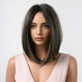 thumbnail image 4 of BERON Black Blonde Short Wigs Straight Bob Hair Wigs for Women Mixed Color Middle Part Synthetic Wigs Daily Party Use, 4 of 5