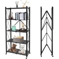 thumbnail image 1 of Tier Folding Shelf with Wheels  Metal Steel Collapsible Shelves  Folding Bookshelf no Assembly  Portable Folding Storage Shelves  Rolling Standing Utility Rack for Kitchen  Office  Rustic, 1 of 3