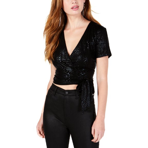 Gypsies and Moondust Womens Metallic Side-Tie Crop Top