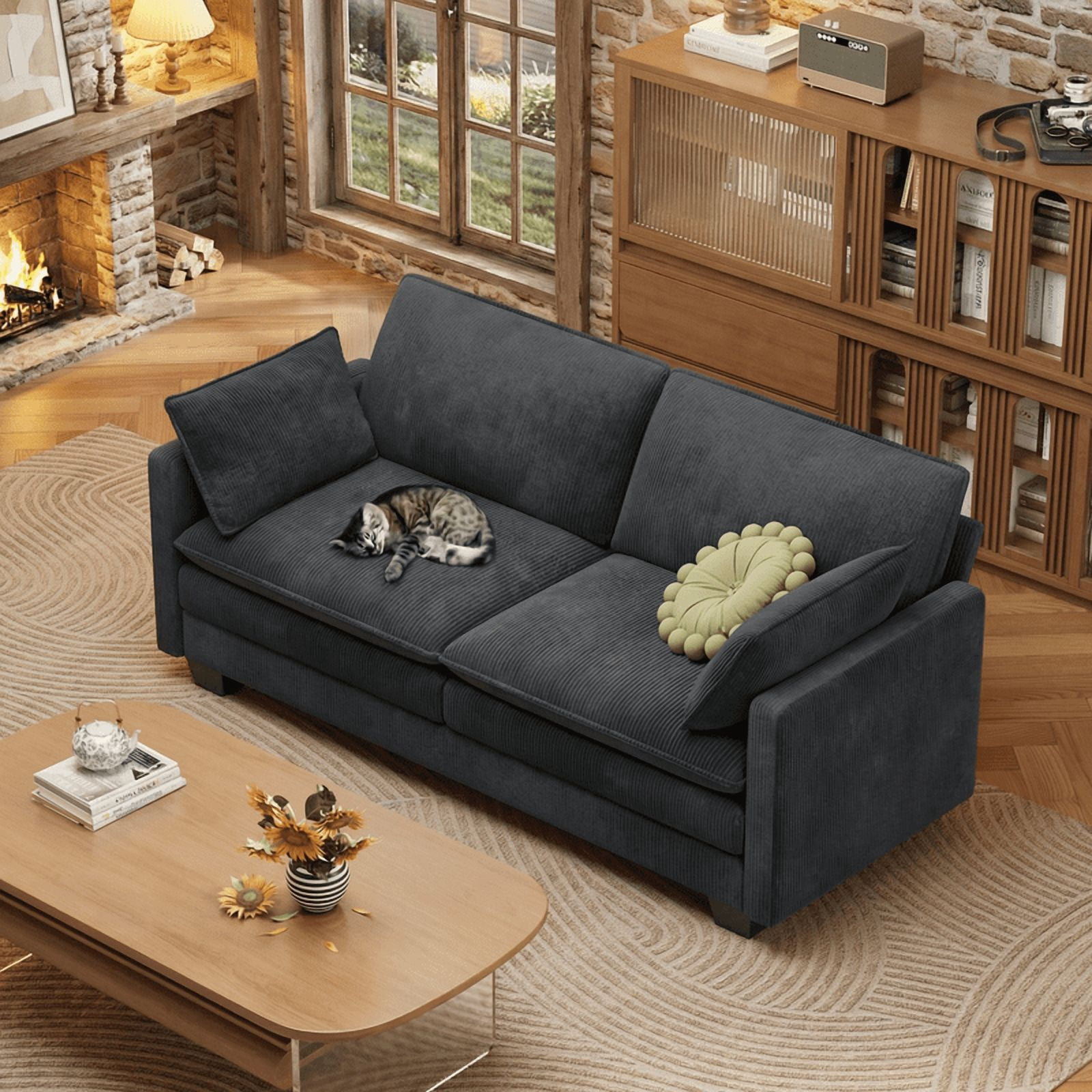 75" Corduroy Cloud Loveseat, Modern Oversized Sofa with Double Layer Cushions – Deep Seat Soft Fabric Couch for Living Room, Gray