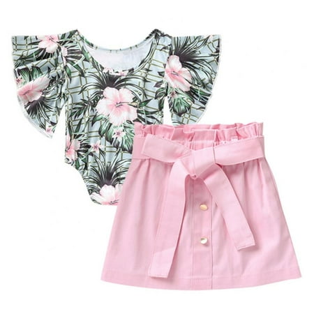 

Bullpiano Infant Baby Girls Short Ruffled Sleeve Rompers Casual Skirts Set Fashion Toddler Baby Girls Fashion Clothes Outfits for 18-24 Months Girls