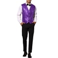 thumbnail image 2 of INSPIRE CHIC Sequin Suit Vest for Men's V-Neck Sleeveless Disco Sparkly Waistcoat S Purple, 2 of 5