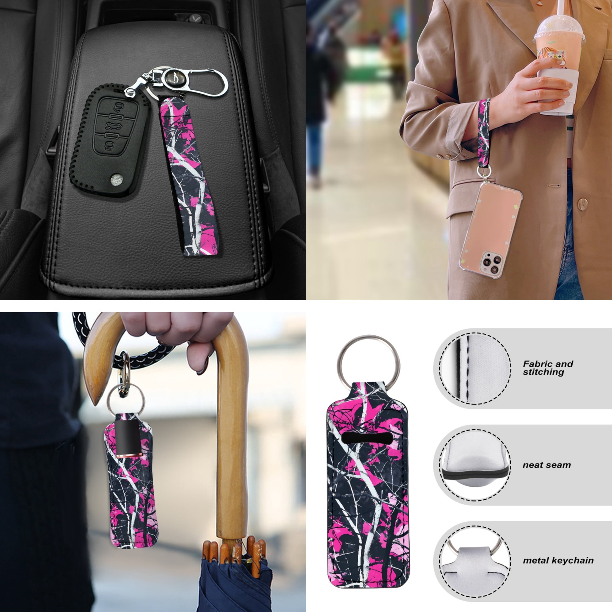 Jeiento Camo Oak Hunting Wood Car Seat Cover Full Set with Steering Wheel Cover Seat Belt Strap Pads Armrest Pad Coasters Keychain Lipstick Holder Pink 13 PCS Automobile Accessory Interior Decor