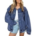thumbnail image 2 of Stralyhd Jean Jacket Women Long Sleeve 2026 Autumn Casual Denim Jackets Classic Jean Coats Light Blue Button Down Trucker Coat with Pockets Blue XL, 2 of 5