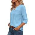 thumbnail image 4 of GUACER Womens 3/4 Sleeve Tops Casual Pintuck V Neck Relaxed Fit Blouses Trendy Tops for Ladies, 4 of 8