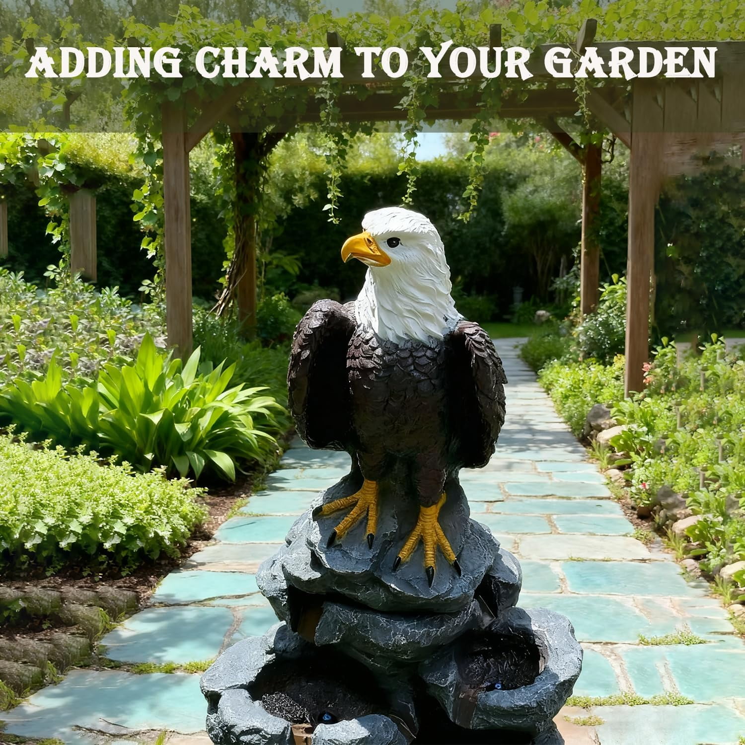 Eagle Outdoor Fountain with 5 Layers of LED Lights,Suitable for Gardens,Courtyards and Interior Decoration