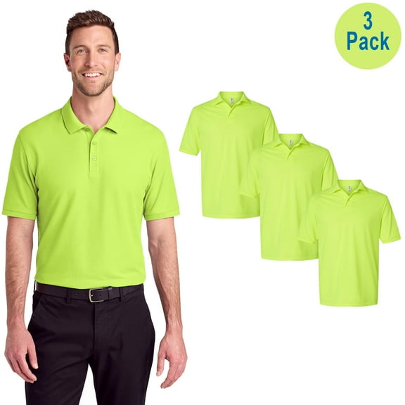 JERZEES Dri-Power Polo Shirt for Men, Hi Vis Short Sleeve Safety Green, Cotton/Poly, 3 Pack, S